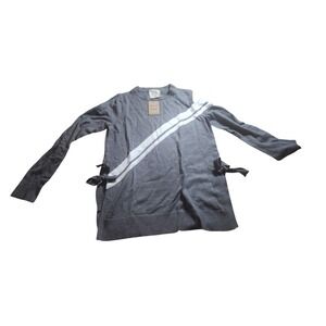 Style Rack Gray White Striped Pullover Sweater Crew Neck Long Sleeve Side Ties